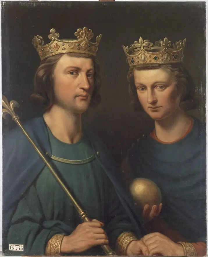 Umělecké zobrazení Ludvíka III. a jeho bratra Karlomana II.