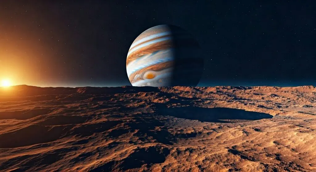 Jupiter vychází nad měsícem Io