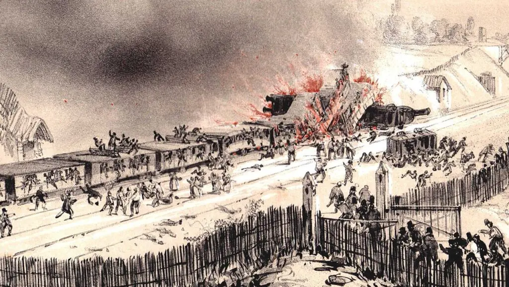Kresba vlakového neštěstí u Versailles