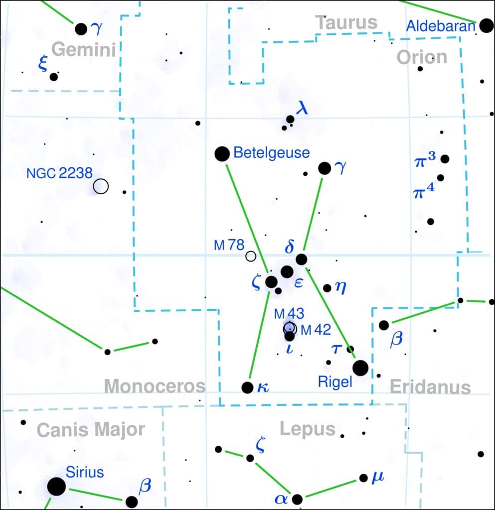 Mapa souhvězdí Orion